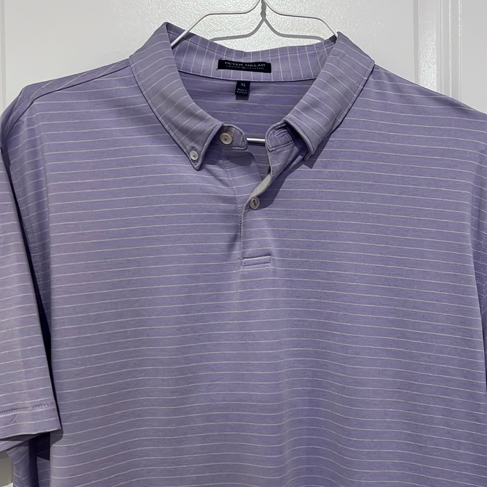 Peter Millar Crown crafted polo size XL purple and gray striped like new